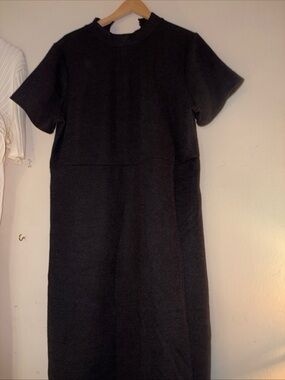 Nine West Black Long-Sleeve Knit Midi Dress